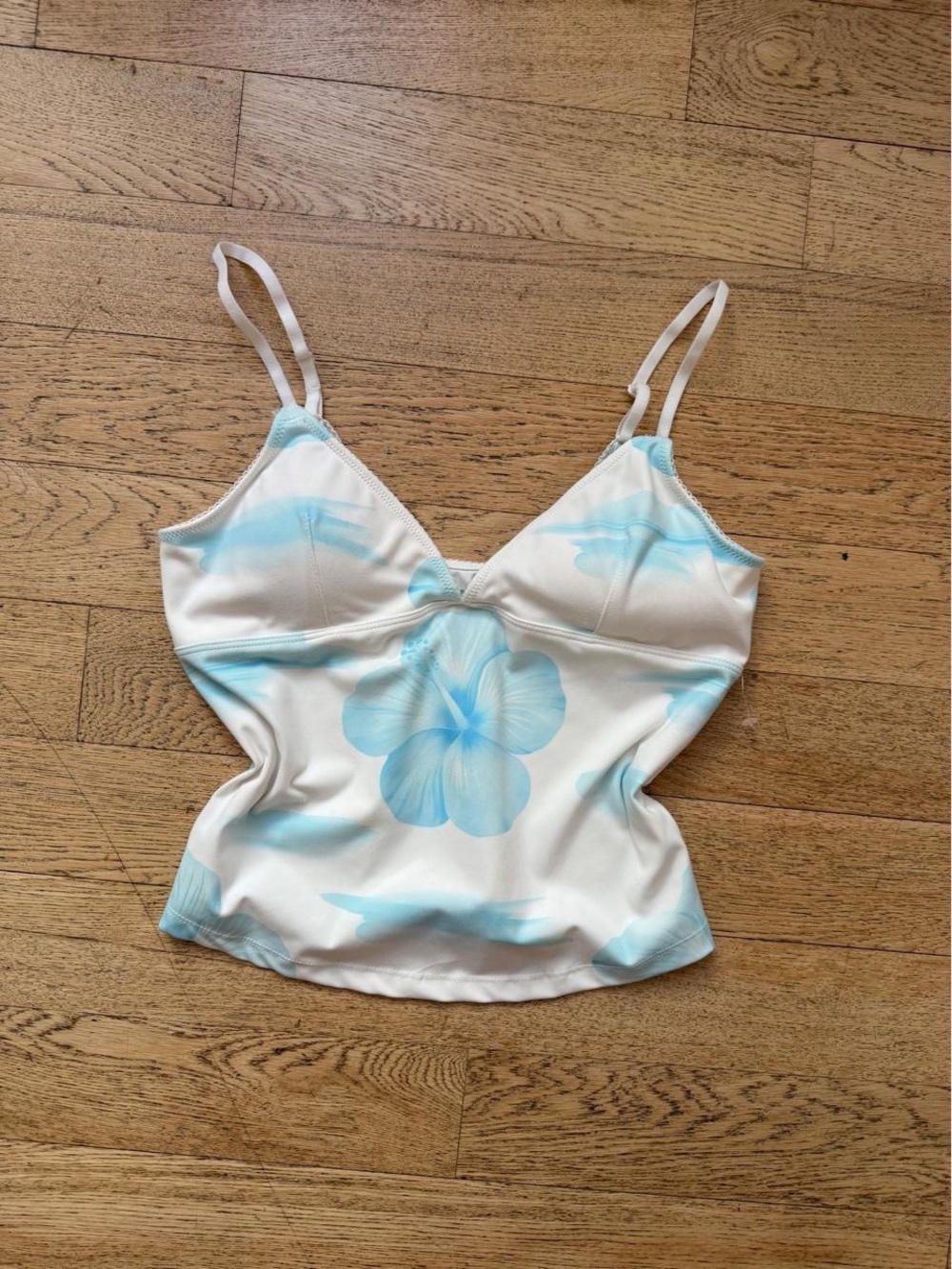 Women's White & Light Blue Floral Cami Tank Top